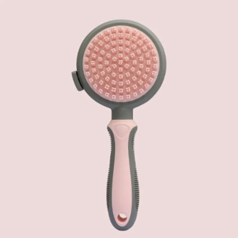 Green two-sided silicone pet brush with retractable slicker on one side and octopus-teethed massager on the other