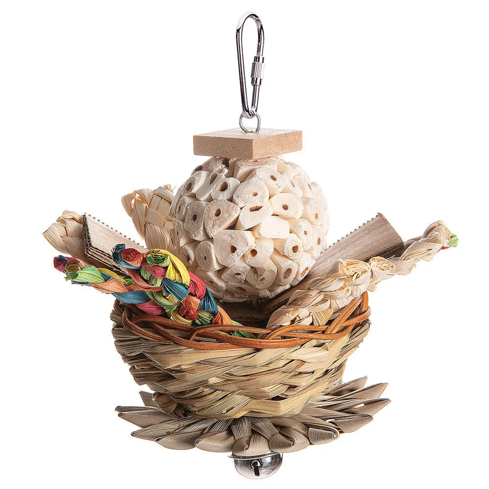 Set of three bird chewing toys for parrot gnawing and molar activities