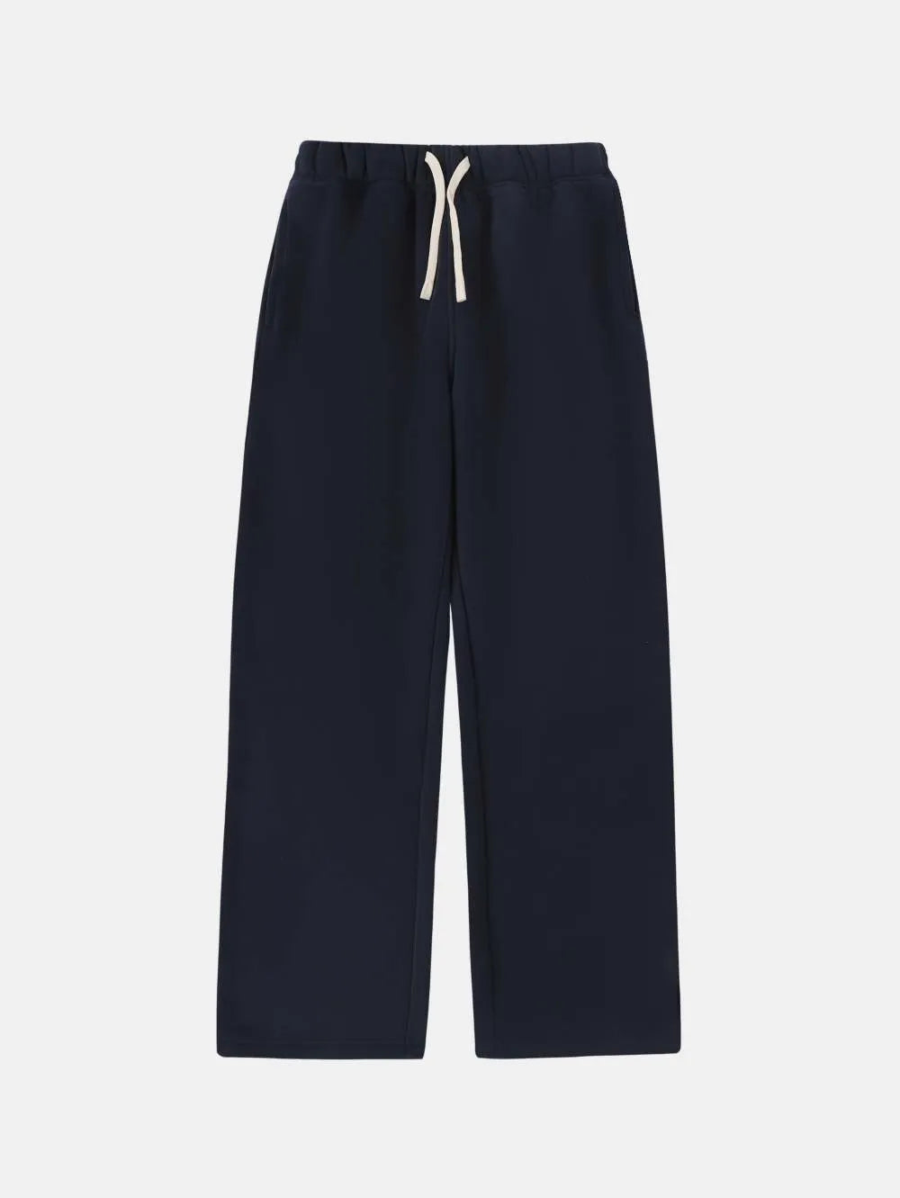 Men's black fleece-lined sweatpants with elastic drawstring waist in loose fit trousers design