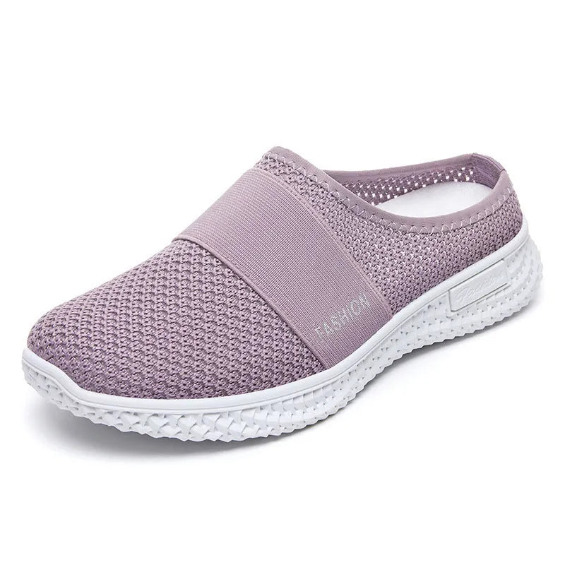 Women's breathable mesh casual shoes with hollow-out detailing and flat heel in round toe design