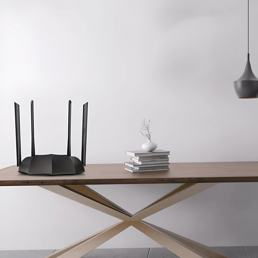 AC8 dual-band wireless router with gigabit ports and compact design