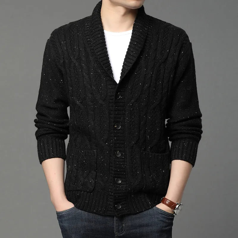 Korean style men's jacquard knitted jacket cardigan in chemical fibre blend for autumn winter wear