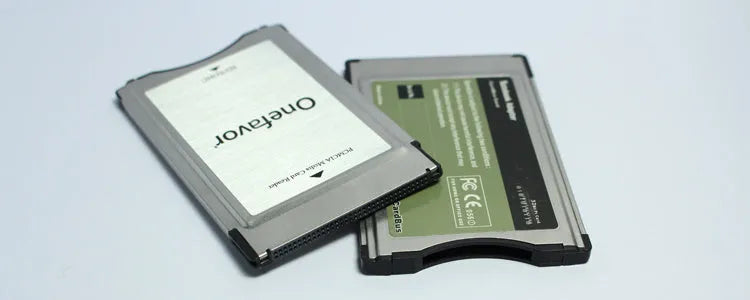 SD to PCMCIA adapter card for Mercedes-Benz with inserted 32GB SDHC card and stainless steel housing
