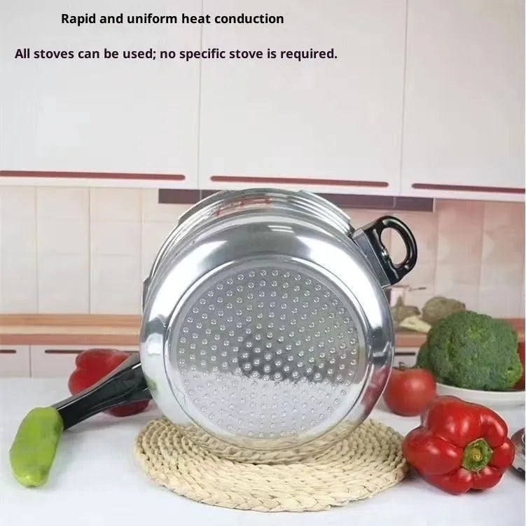 White aluminium alloy pressure cooker 22cm with 5 litre capacity on a modern kitchen counter