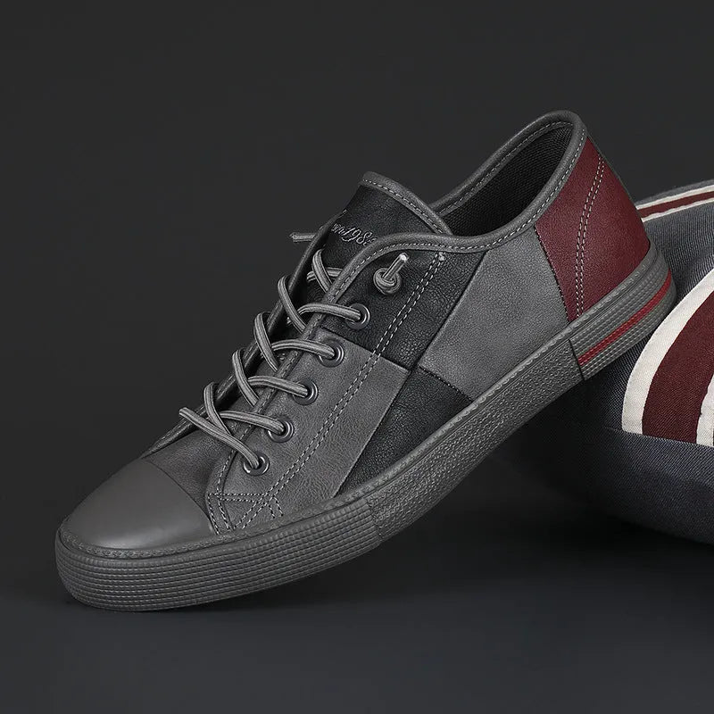 Men's leather shoes with flat heel, round toe, and elastic band in multiple colour options