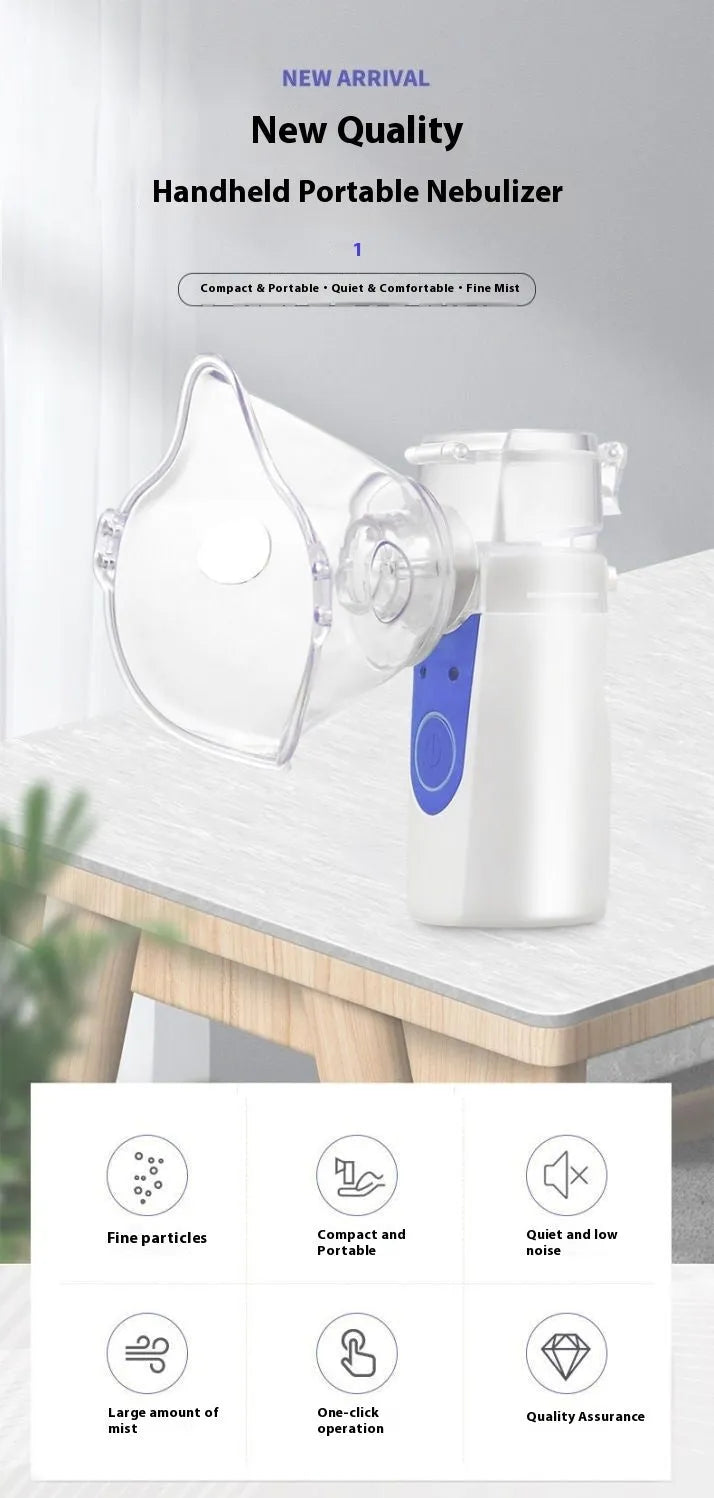 Columnar plastic USB handheld nebuliser with single fog outlet for household drug atomisation