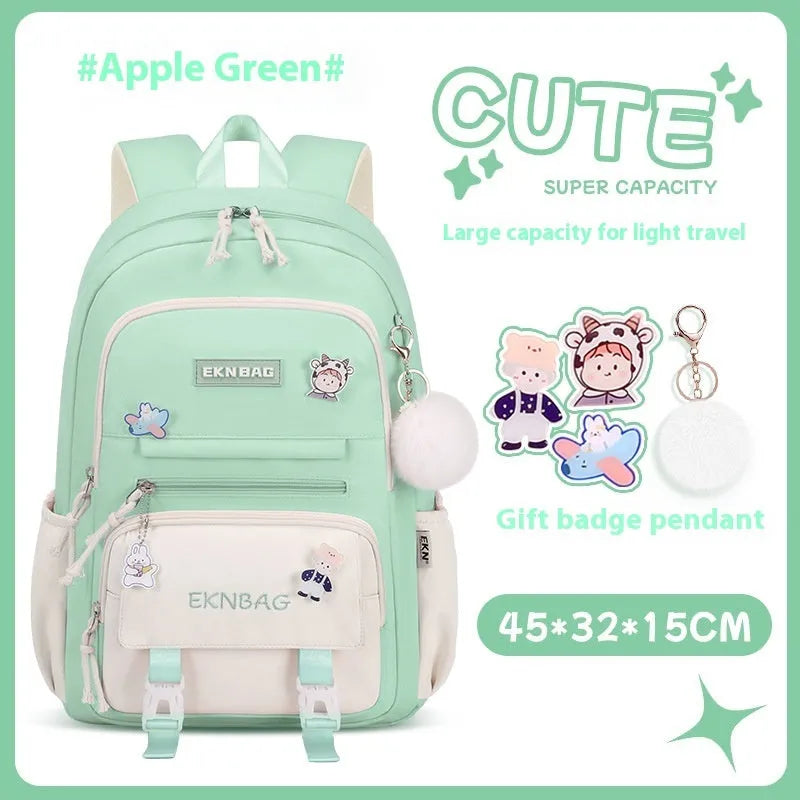 Girls waterproof Oxford cloth school backpack with curved straps and spine protection in solid colours for grade 5-6 students