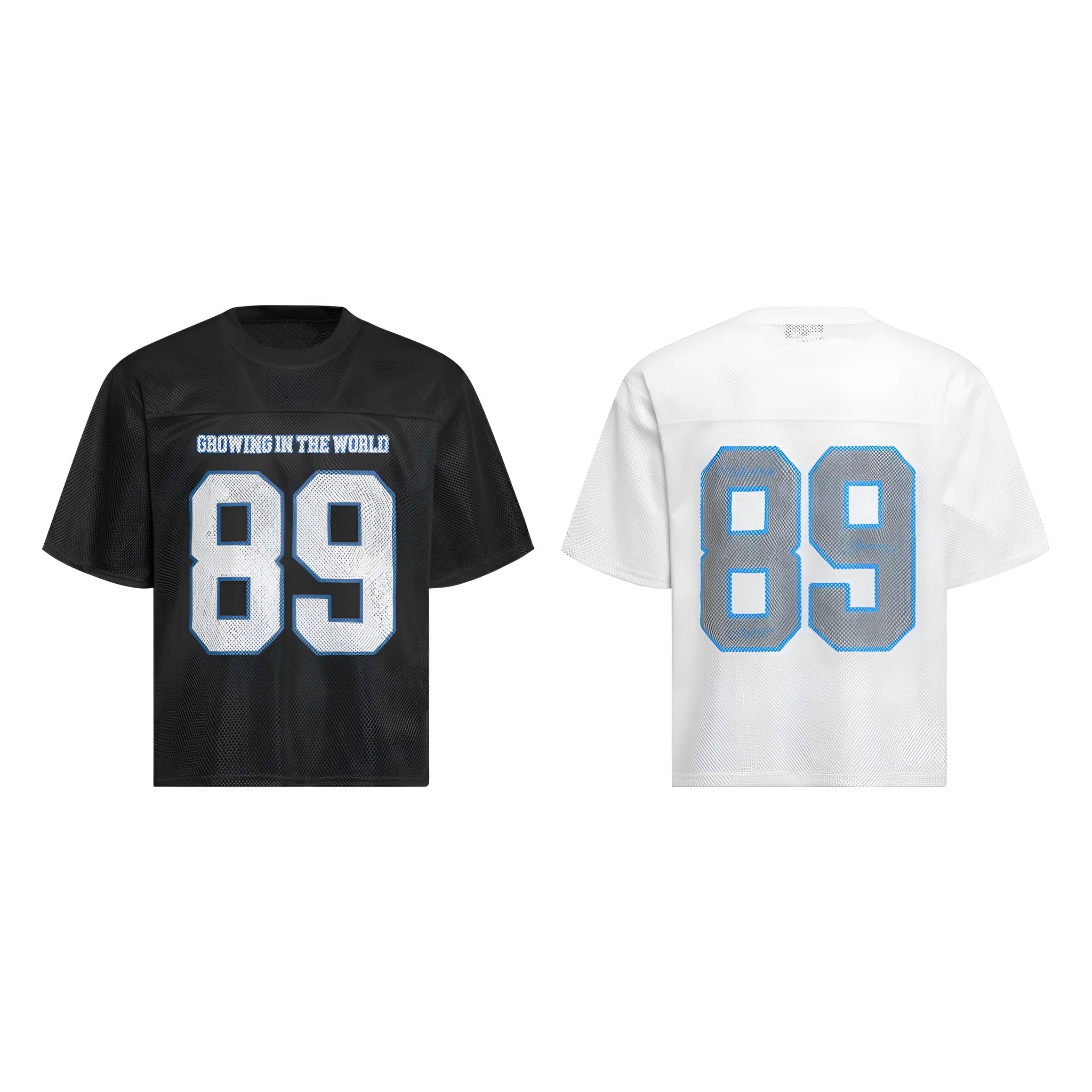 Men's loose-fitting casual t-shirt in black and white colour options showing regular sleeve length