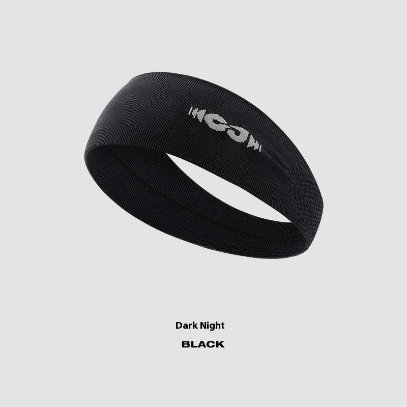 Classic black seamless knitted sports hair band for men and women on a white background.