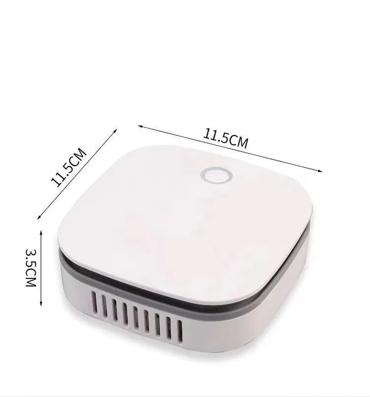White USB air purifier for car use with negative ion technology and composite filter.