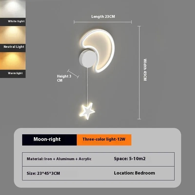 Five-pointed star shaped wall lamp with a cartoon cloud design, available in black or white.