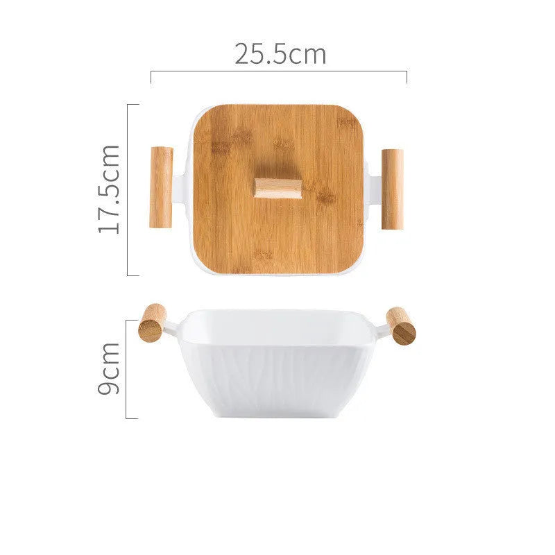 Irregular shaped porcelain ceramic bowl with lid in modern design, available in multiple colours