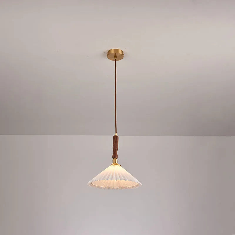 American retro wall lamp with rubber wood frame and fabric elements in walnut finish