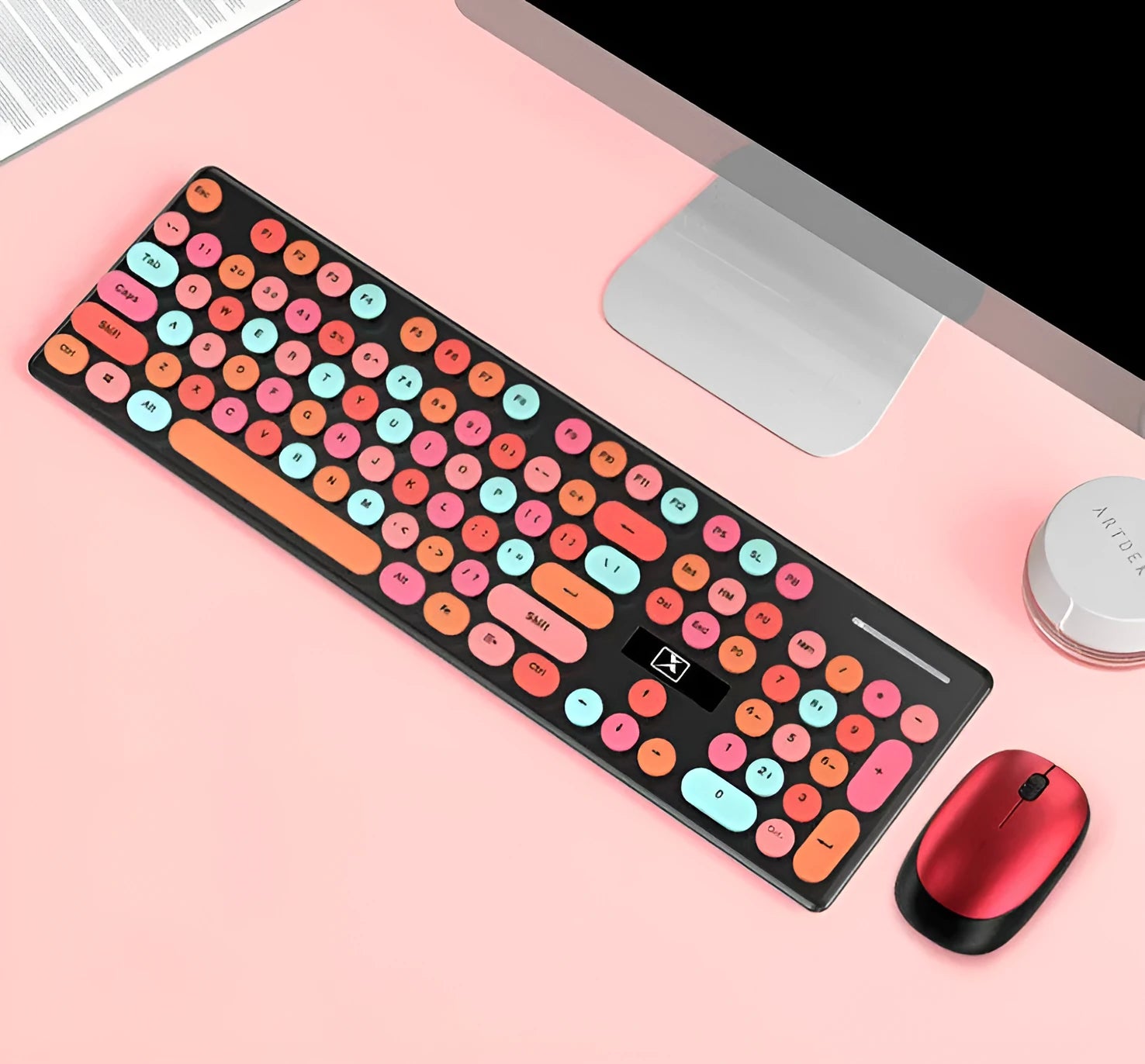 Wireless punk manipulator keyboard and mouse set in vibrant yellow mixed colours with backlight illumination