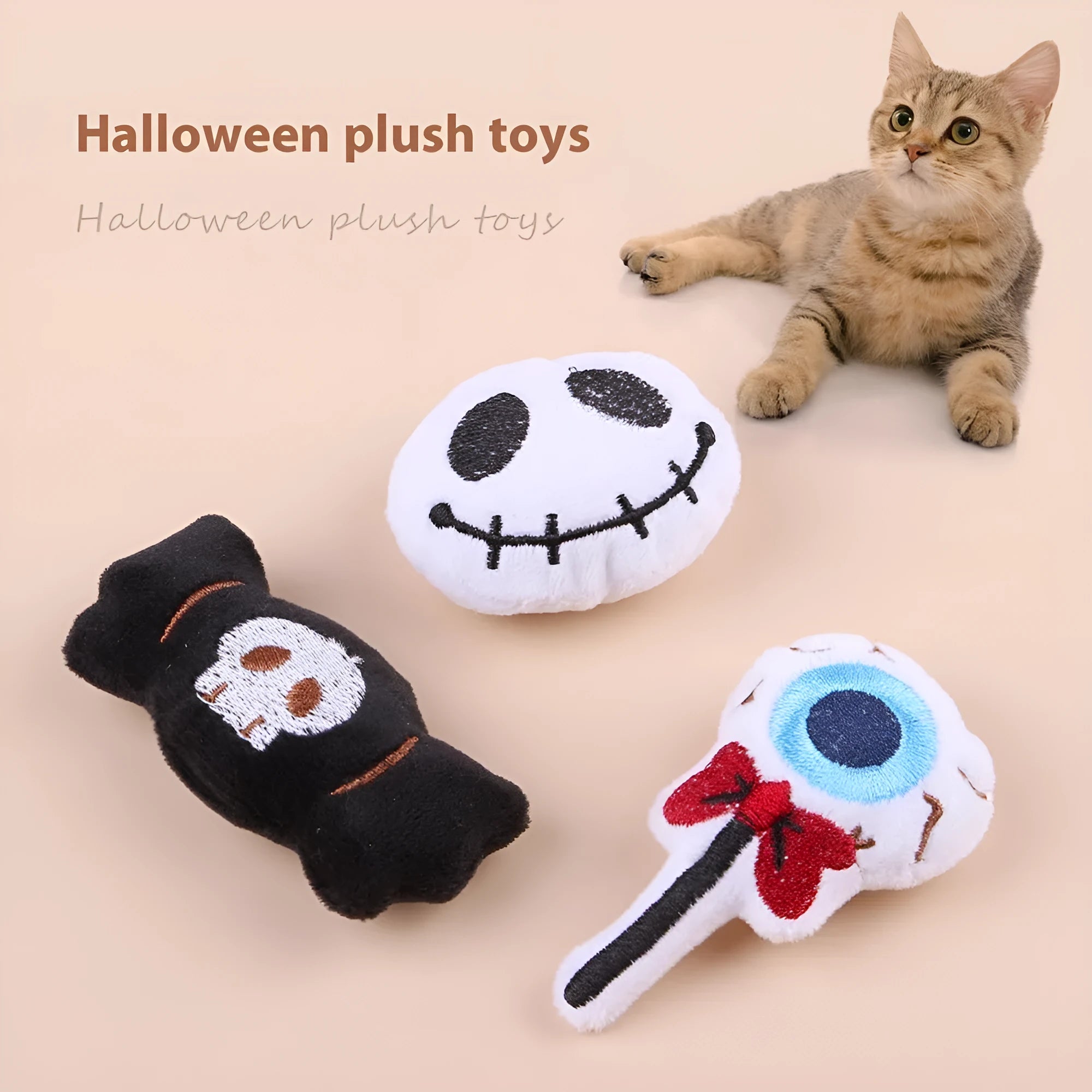 Small plush cat teaser toy in candy and eyes designs for interactive play with cats