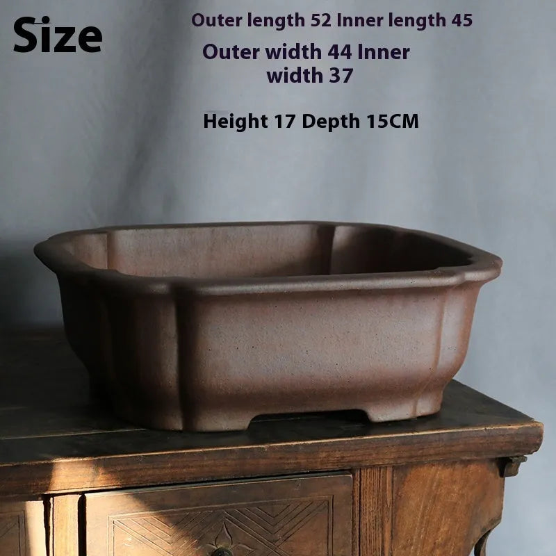 Purple sand rectangular bonsai flower pot on floor with modern ceramic finish