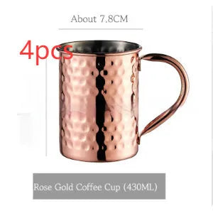 Stainless steel Moscow Mule copper plated cup with glass lining and hammer point texture