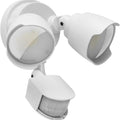 White 120V LED security flood light with motion sensor for outdoor courtyard and garage installation