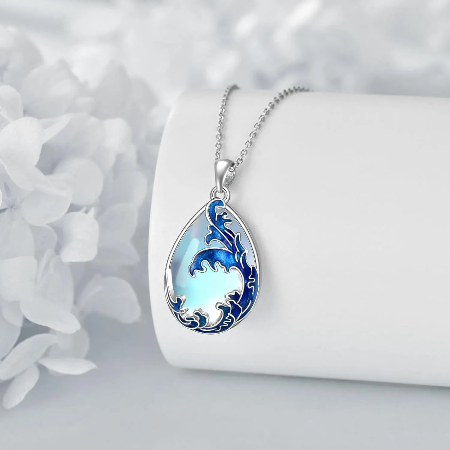 Moonstone blue HAILANG pendant women's necklace with love heart design on alloy chain