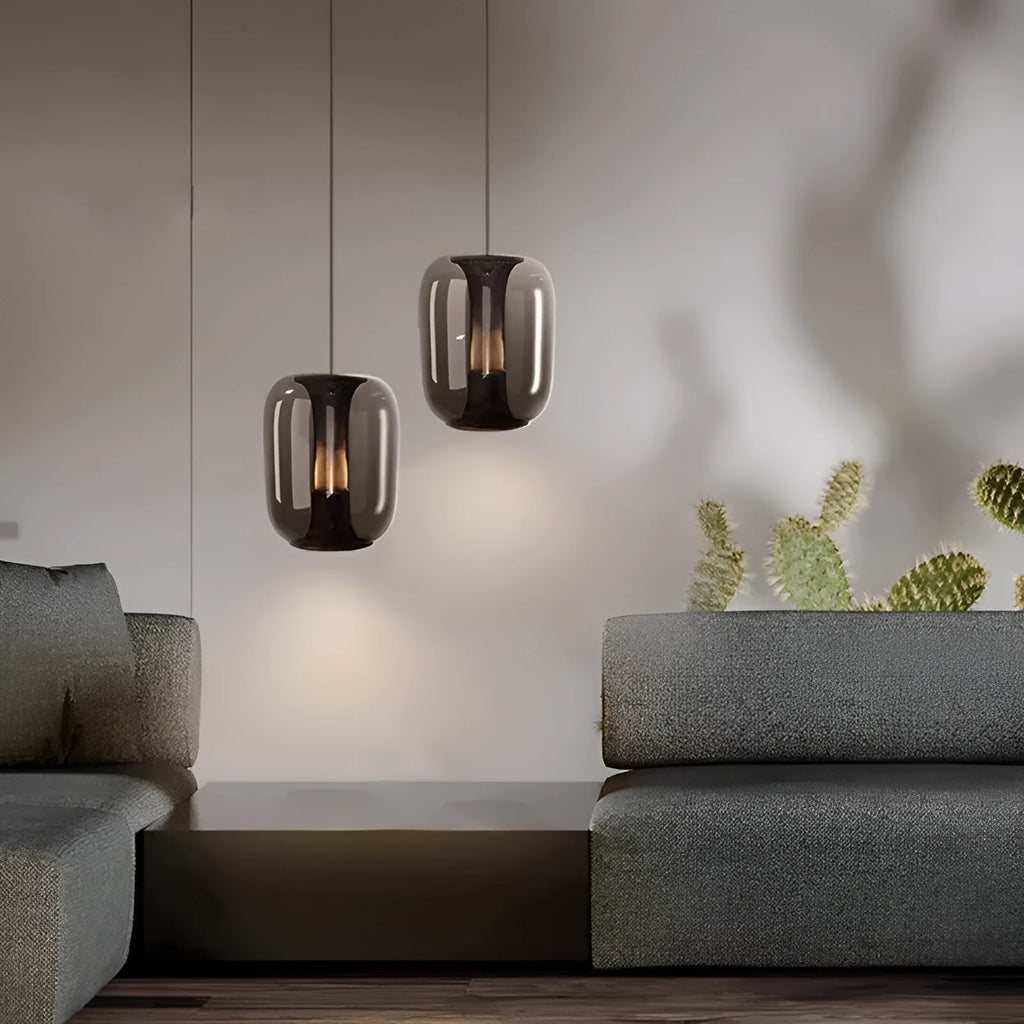 Minimalist geometric Nordic style chandelier ceiling light in clear, cognac and smoky grey colour options.