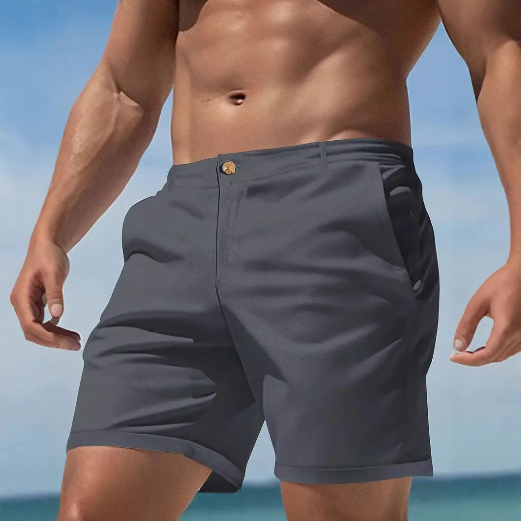 Men's solid colour cotton blend casual sports shorts with straight cut and Korean style design