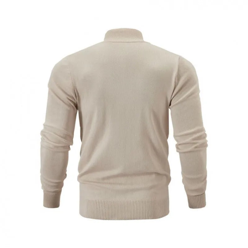 Cotton stand collar casual sports sweater with full-length zipper in loose fit