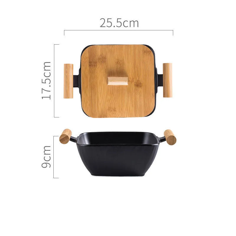 Irregular shaped porcelain ceramic bowl with lid in modern design, available in multiple colours