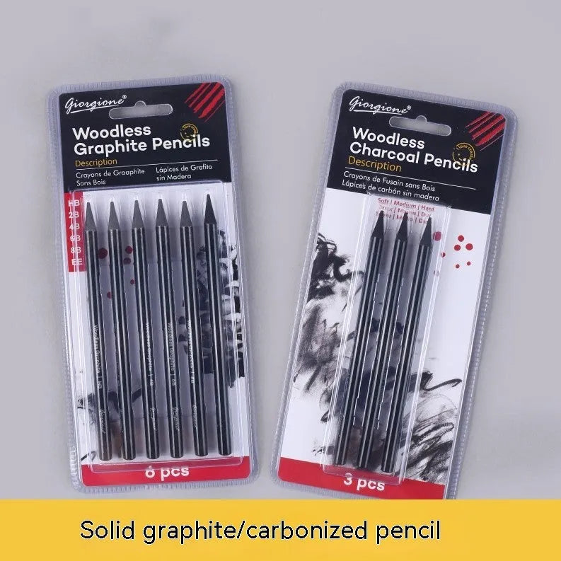 Wooden graphite and carbonized drawing pencils for artists on suction card packaging
