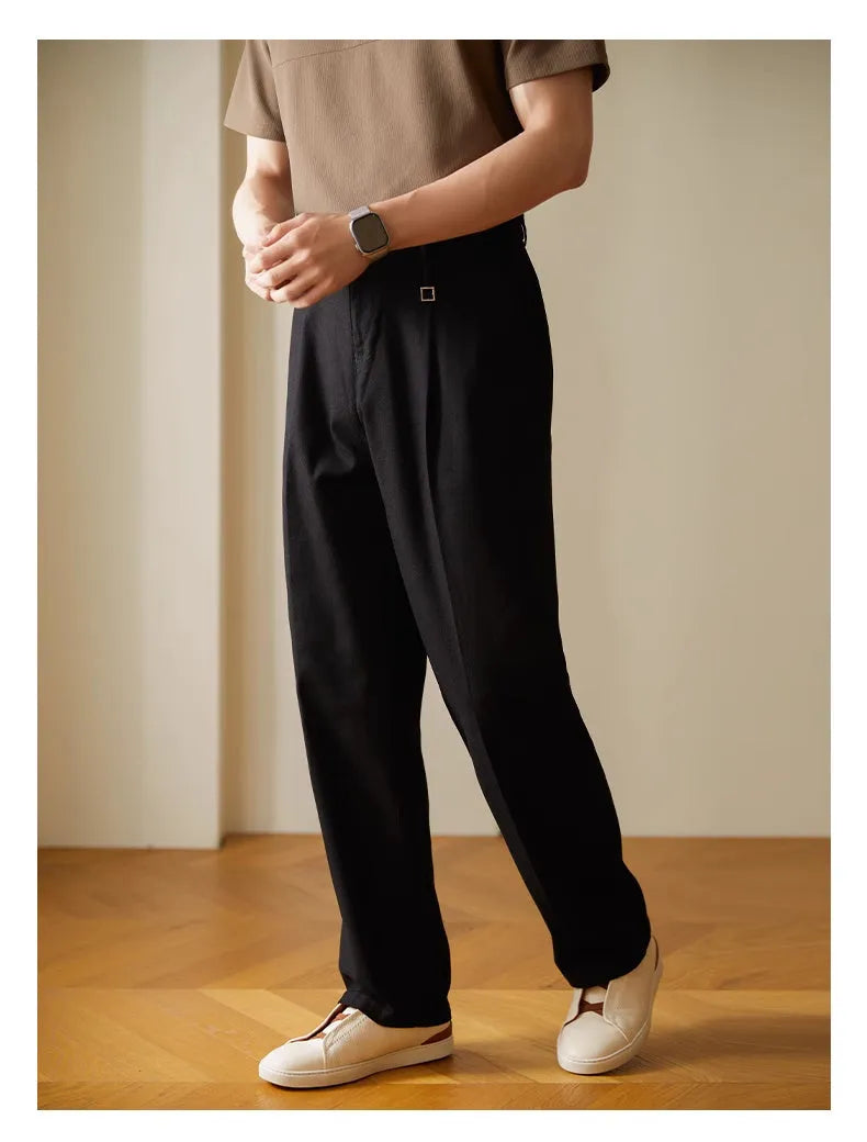 Retro casual pants for men, cotton spandex blend, fashionable city style in black