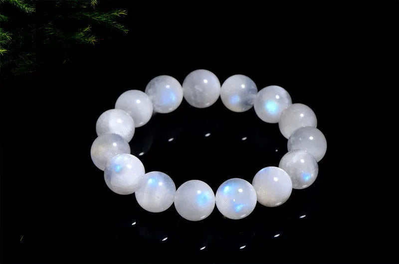 Natural blue moonlight moonstone bracelet with round polished beads in various size options