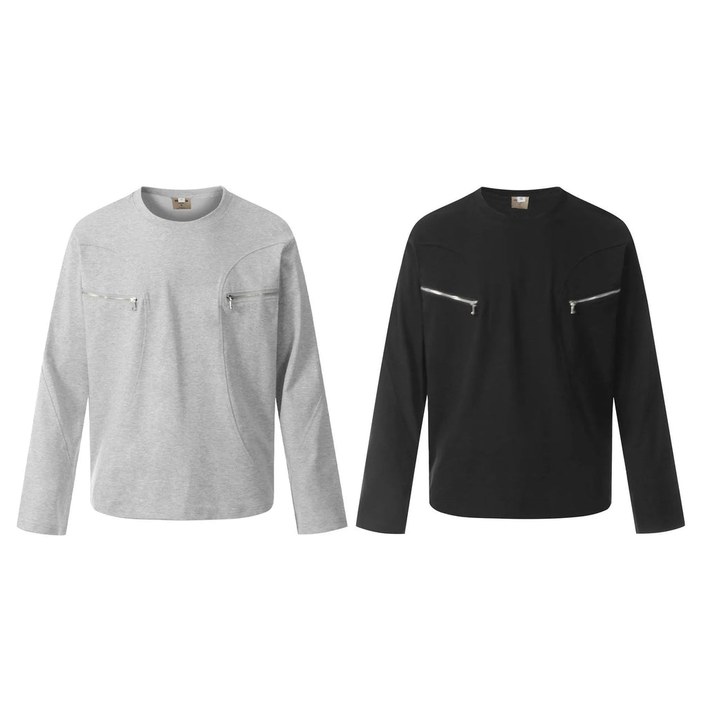 Mens loose-fitting cotton pullover with long sleeves in American retro style