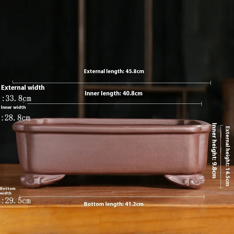 Purple sand rectangular manger bonsai planter with antique classical design for floor display