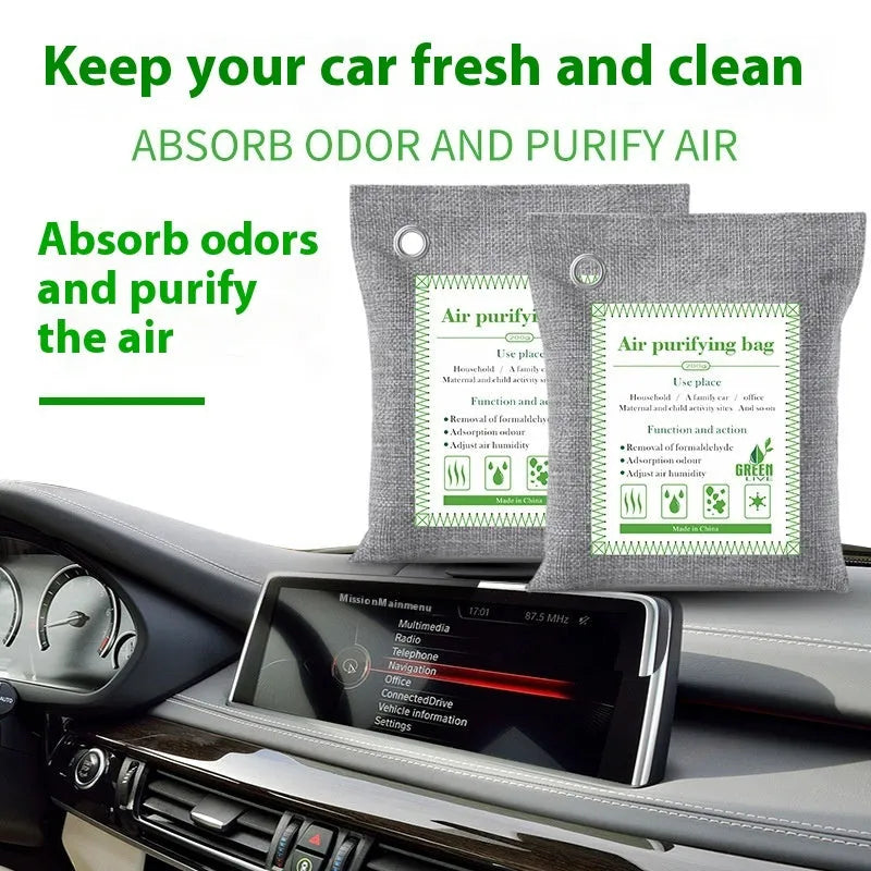 Bamboo charcoal wrapped activated carbon air purification pouches for formaldehyde removal in household settings
