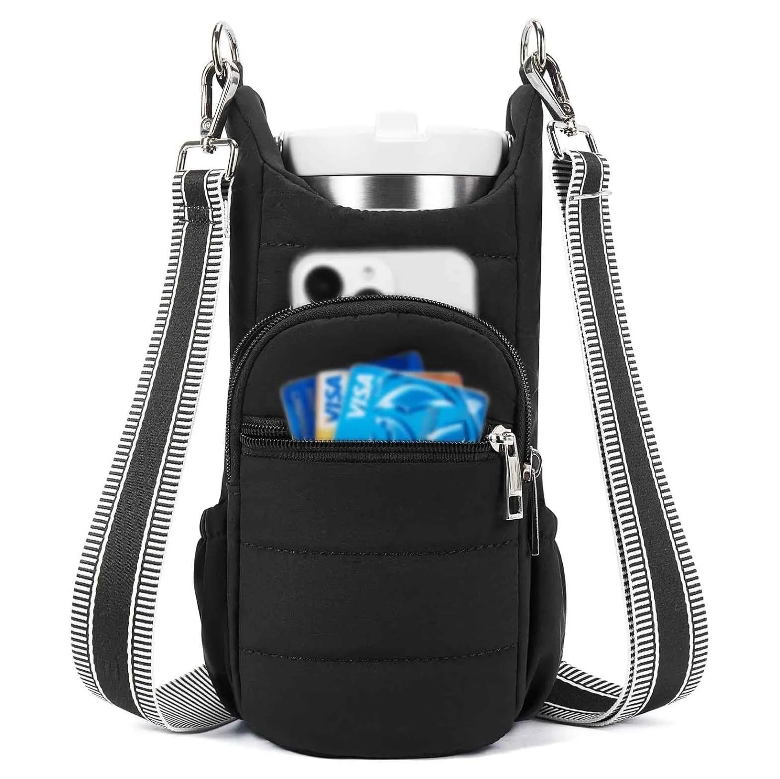 Cycling water bottle bag in black, pink or beige for bicycle handlebar mounting