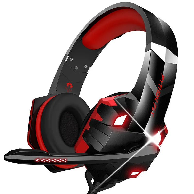 Wired gaming headset with LED lights and microphone in blue colour with 3.5mm plug