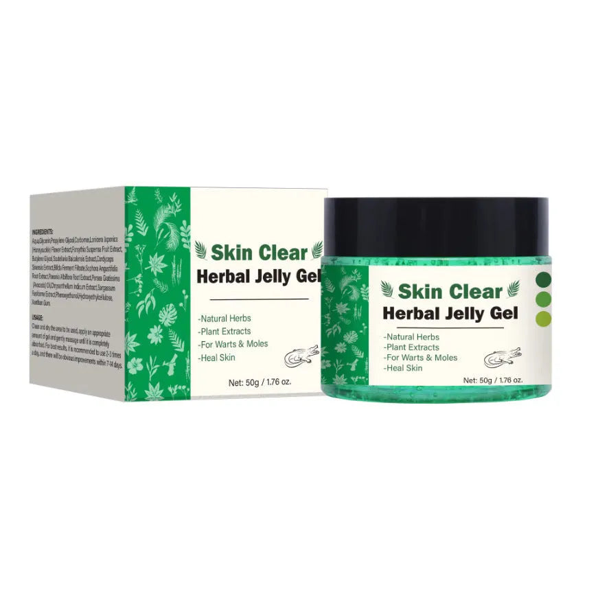 Clear herbal gel in 50g container for face and body moisturising with cooling texture