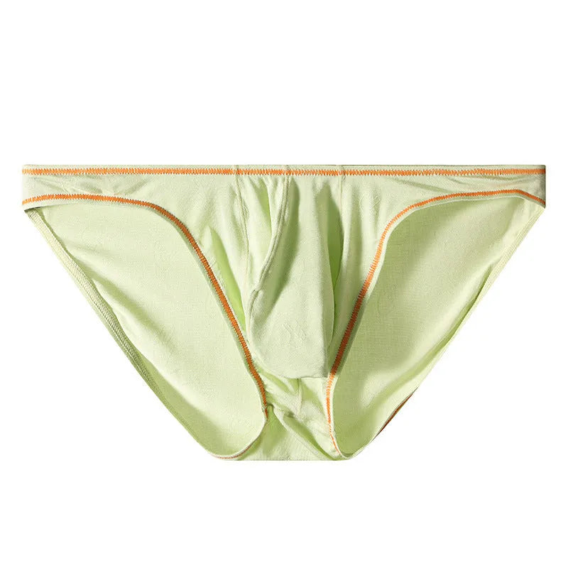 Men's ice silk modal butt-lift underwear shown in dark gray, pink, yellow green, blue, and sky blue colours.
