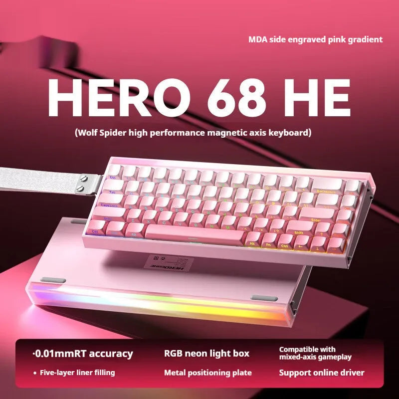 Magnetic axis wired keyboard with RGB lighting showing one of eleven available style options