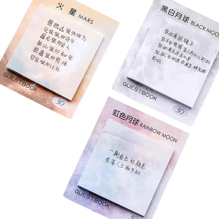 Square planet sticky notes notepad with oil painting designs measuring 7.3cm