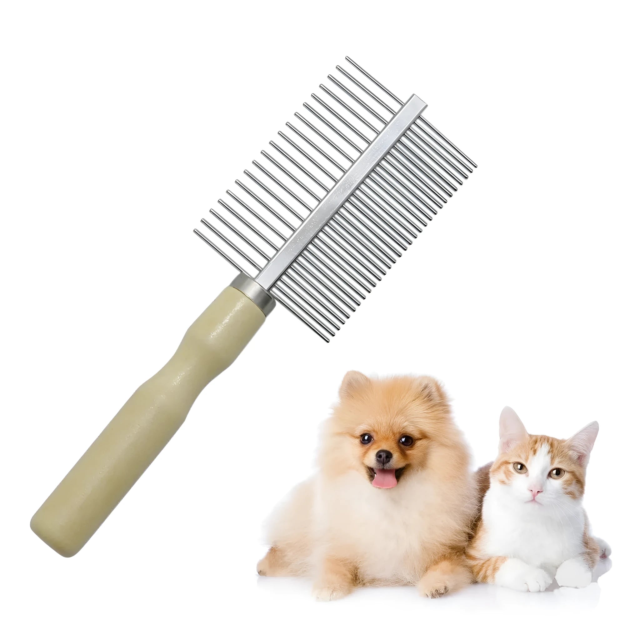 Wooden handle pet grooming comb for dogs and cats with round needles