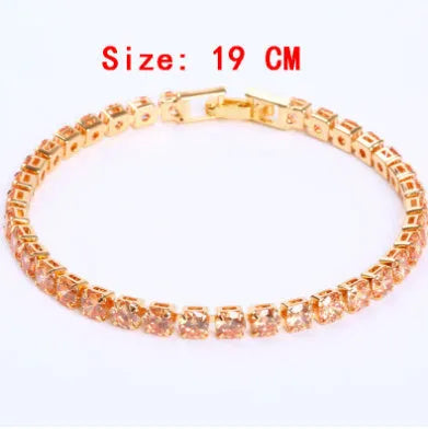 Cubic zirconia tennis bracelet with AAA+ 4mm round stone on copper box chain, 17cm length
