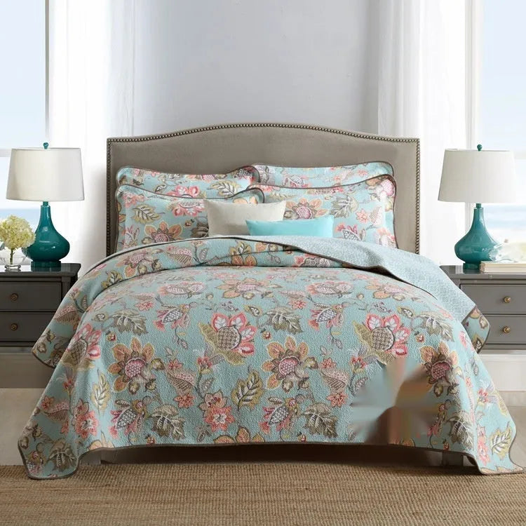 Pure cotton bedspread three-piece set with geometric pattern double-sided printing