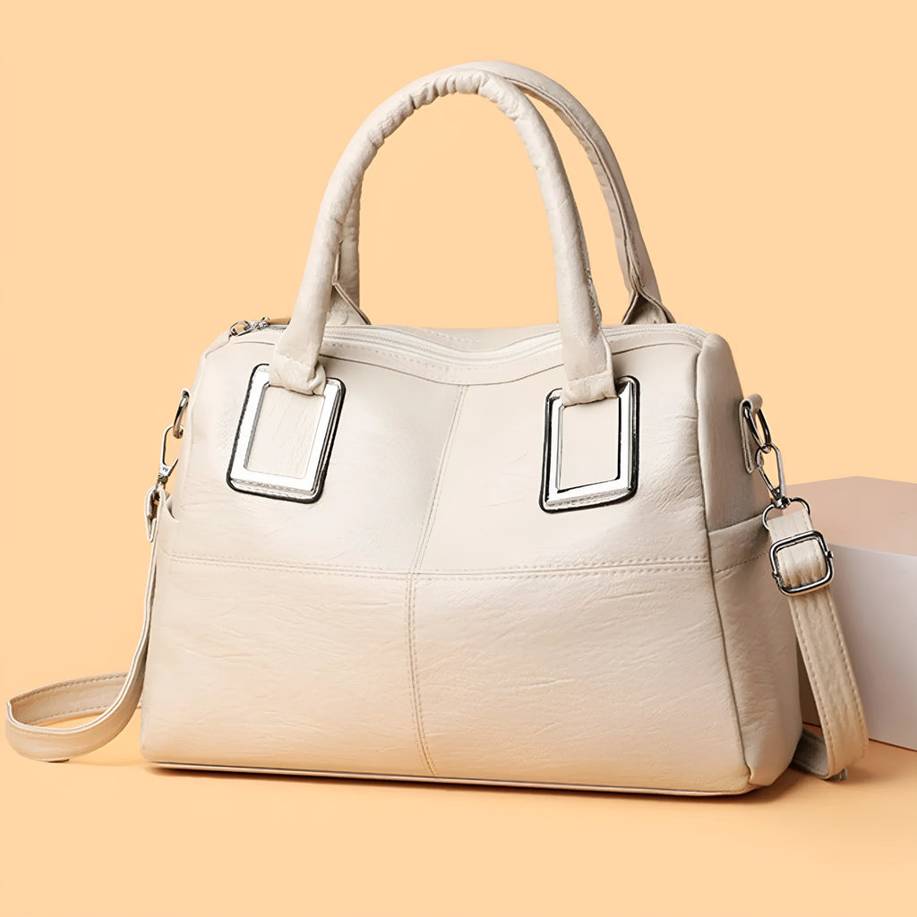 Women's simple shoulder bag in horizontal square design with large capacity and internal organisation compartments