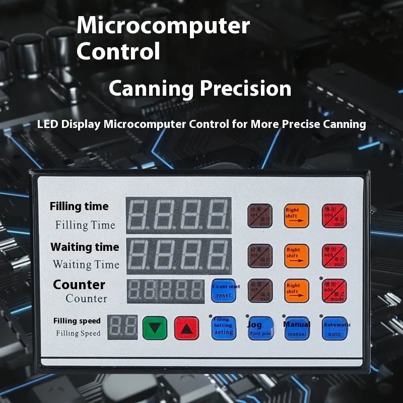 CNC quantitative filling machine with digital display and dispensing nozzle on bench-top unit