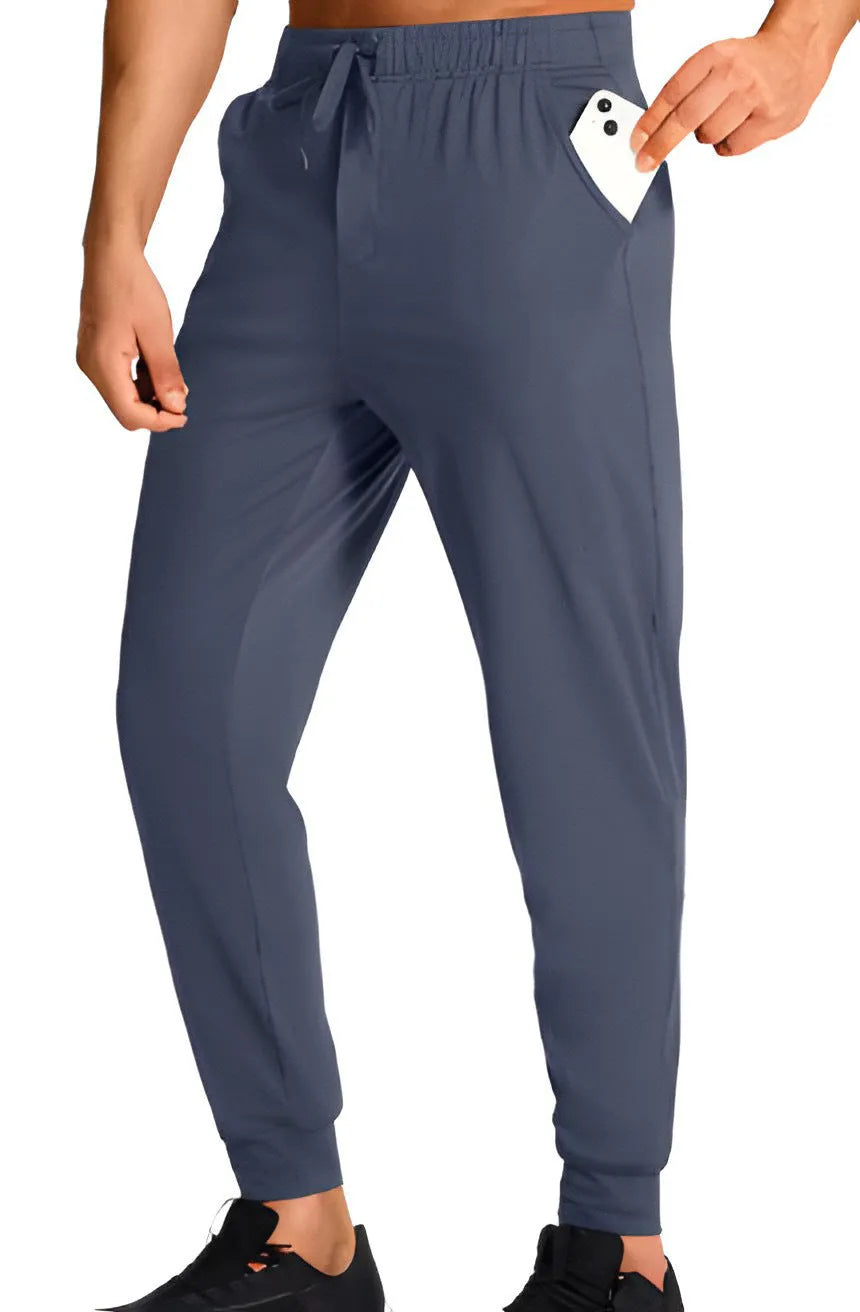 Men's loose fit polyester casual trousers in solid colour with size range from XS to 4XL