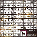 Milky white PET film craft stencils showing hollow cut-out designs of animals, flowers, letters, and ocean themes.