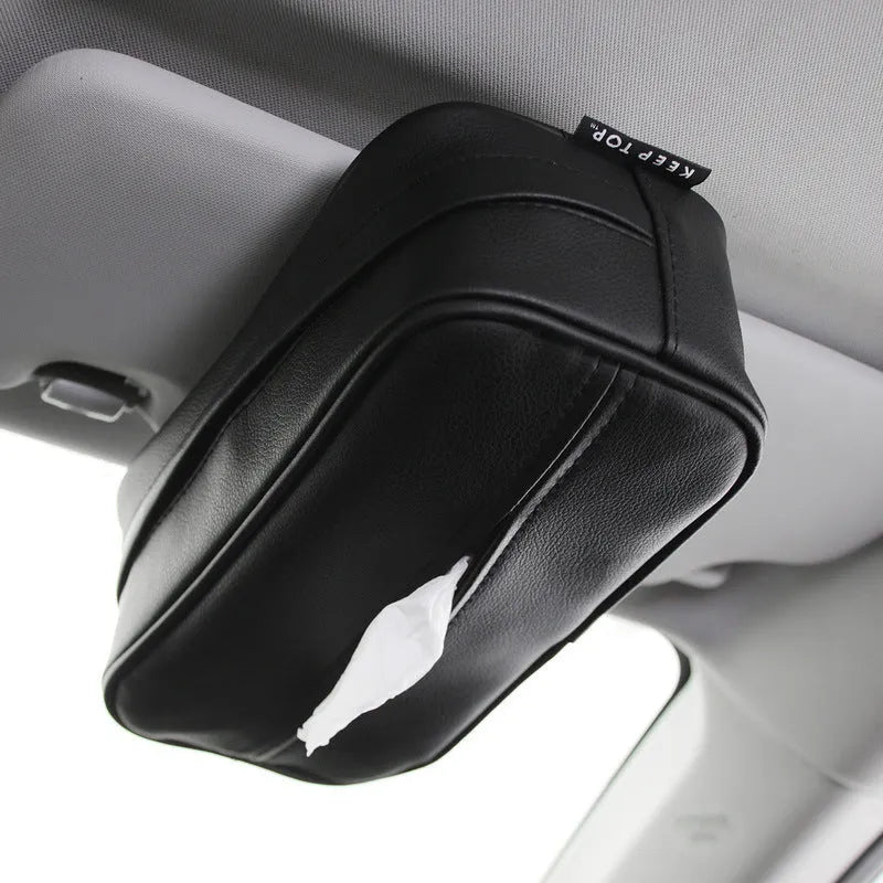 Black PU leather rectangular storage box for car and home organisation