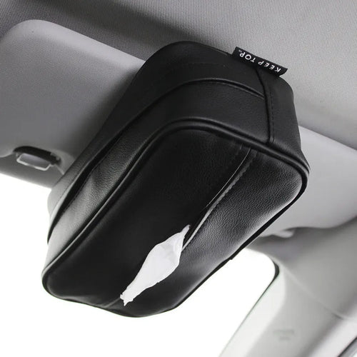 Black PU leather rectangular storage box for car and home organisation