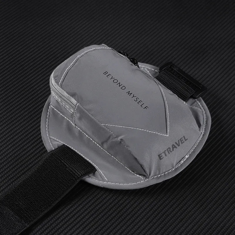 Reflective running arm bag with 7 inch capacity shown in three colour options