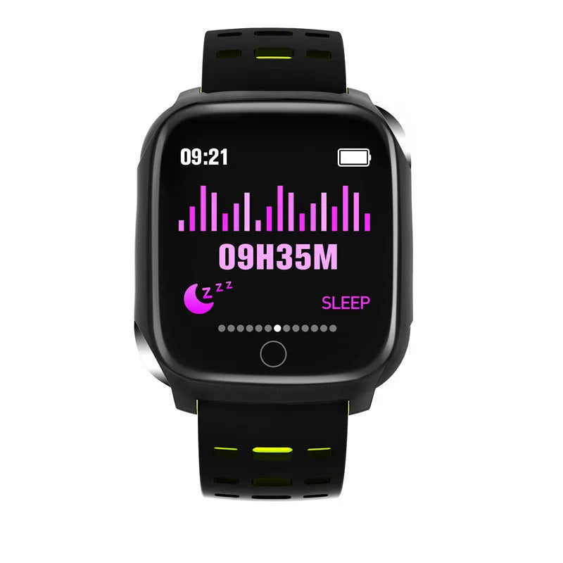 F16 Smart Watch with ECG and blood pressure monitoring on a black silicone wristband.